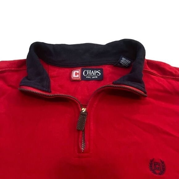 CHAPS Red 3/4 Zip Collar Pullover Size Large - Picture 3 of 7